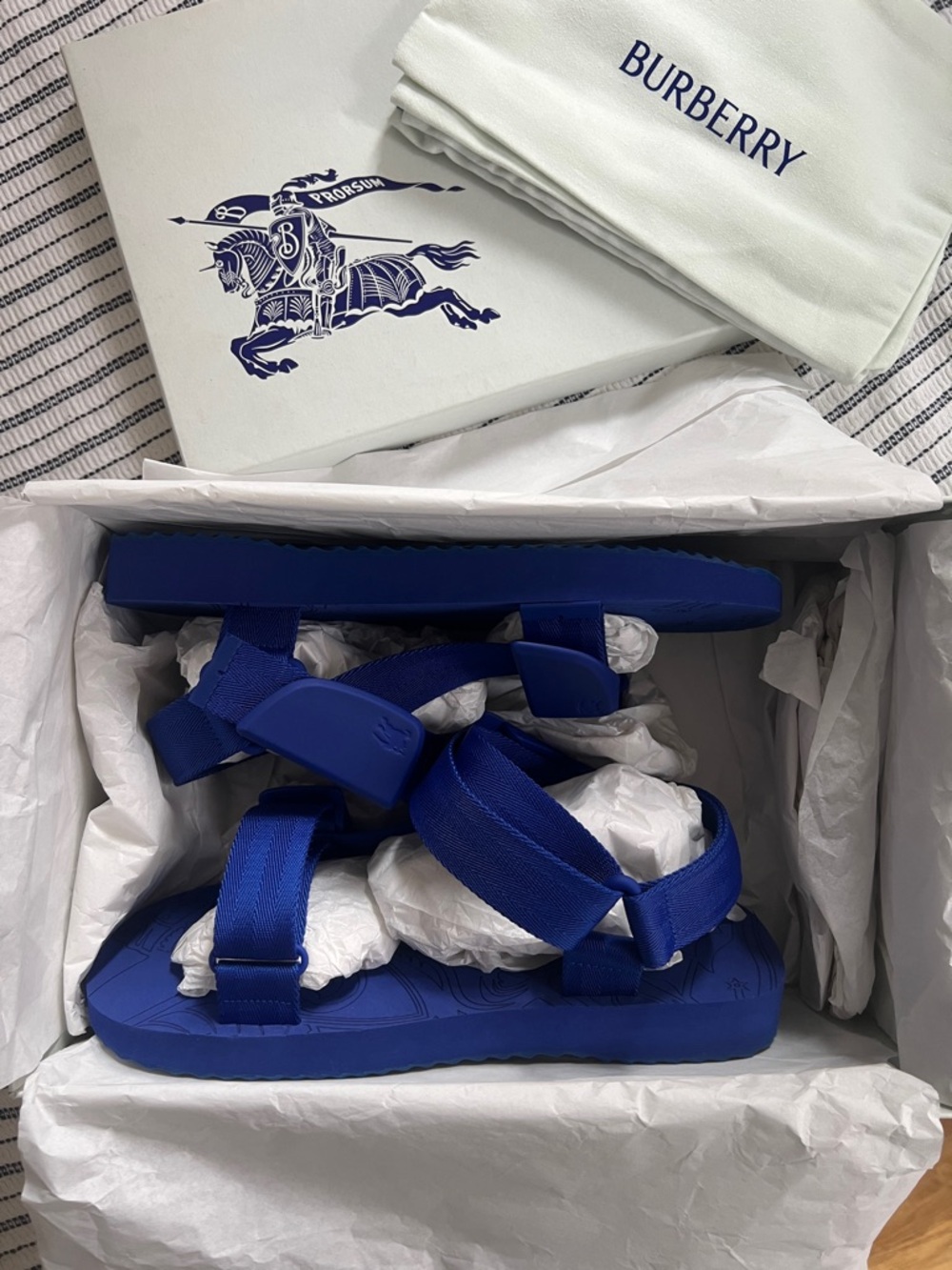 BURBERRY Trek Debossed Logo Flat Sandals, Blue - EUR 42 (US Mens 9/Womens 10.5)